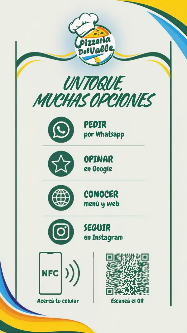 Diseño de cartel NFC para Pizzería del Valle, verde y crema
